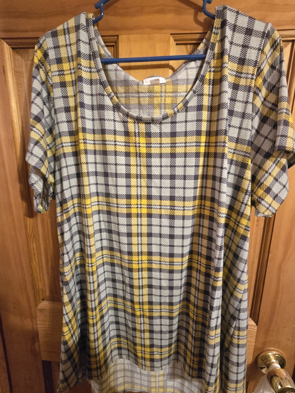 LuLaRoe Yellow and Blue Plaid Scoop Neck Tunic